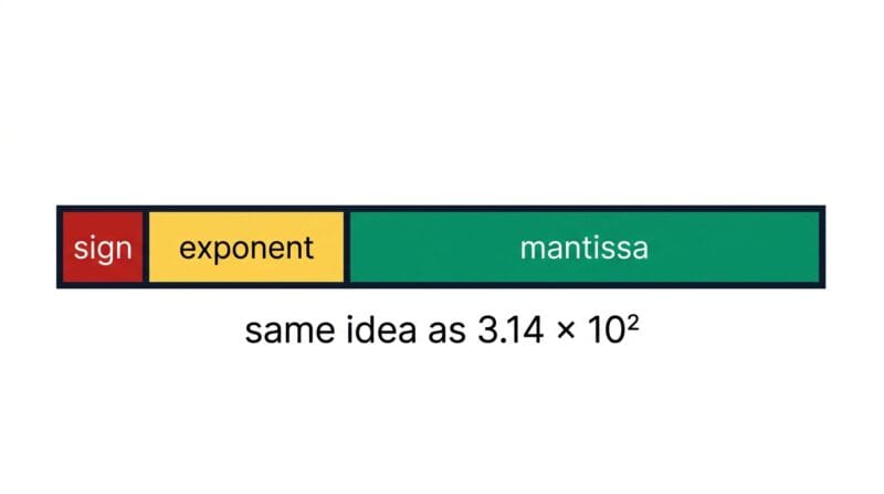 IEEE 754 float split into sign, exponent and mantissa fields