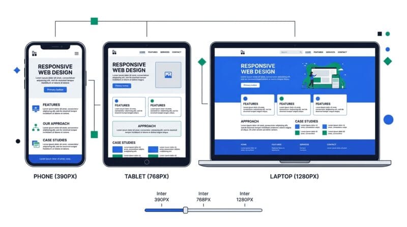 Testing a web page across phone, tablet and laptop widths in the browser