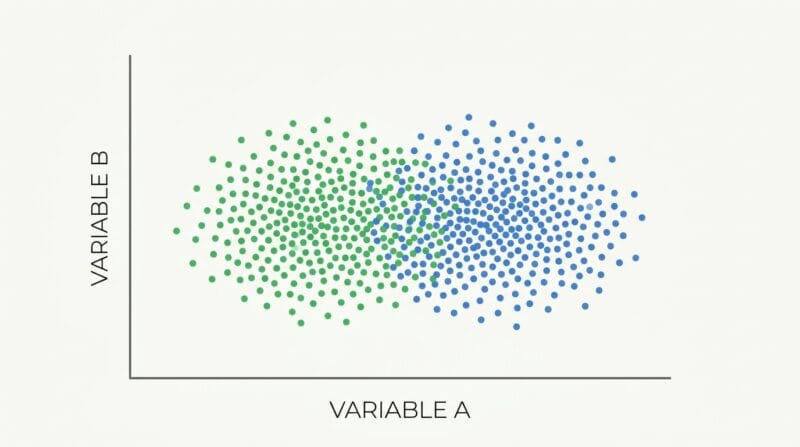 Scatter plot showing human and generated text overlapping on a perplexity scale