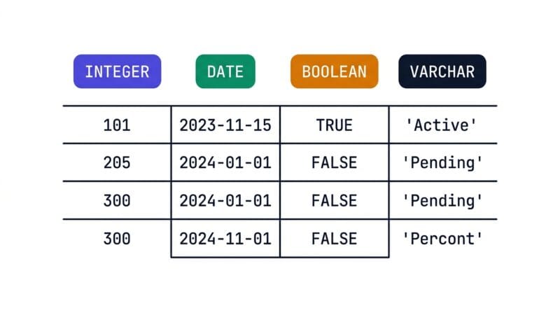 CSV columns being labelled as integer, date, boolean and text types